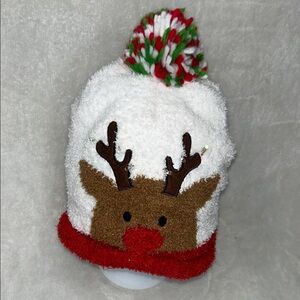 Mud Pie Reindeer Pom-Pom Hat - White, Red, Brown